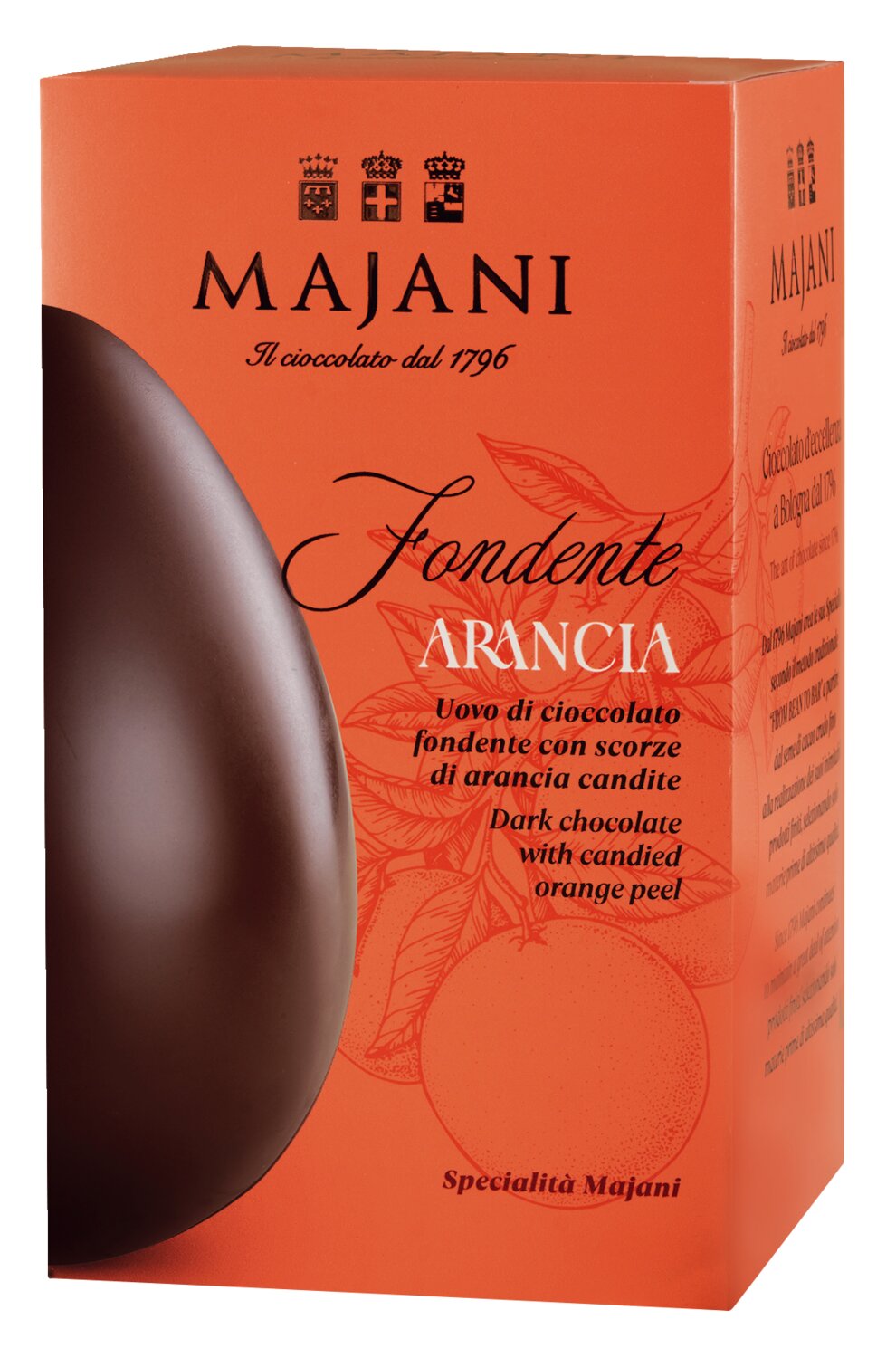 Majani - Zartbitterschokoladen-Osterei mit kandierter Orangenschale, 260 g Stück