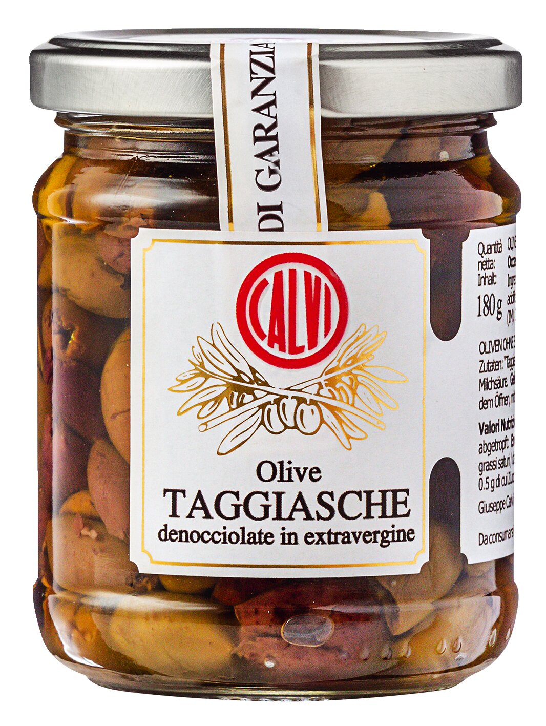 Calvi - Taggiasca Oliven in nativem Olivenöl extra, ohne Stein, 180 g Glas - MHD: 23.07.2025 Calvi - Taggiasca Oliven in nativem Olivenöl extra, ohne Stein, 180 g Glas - MHD: 23.07.2025