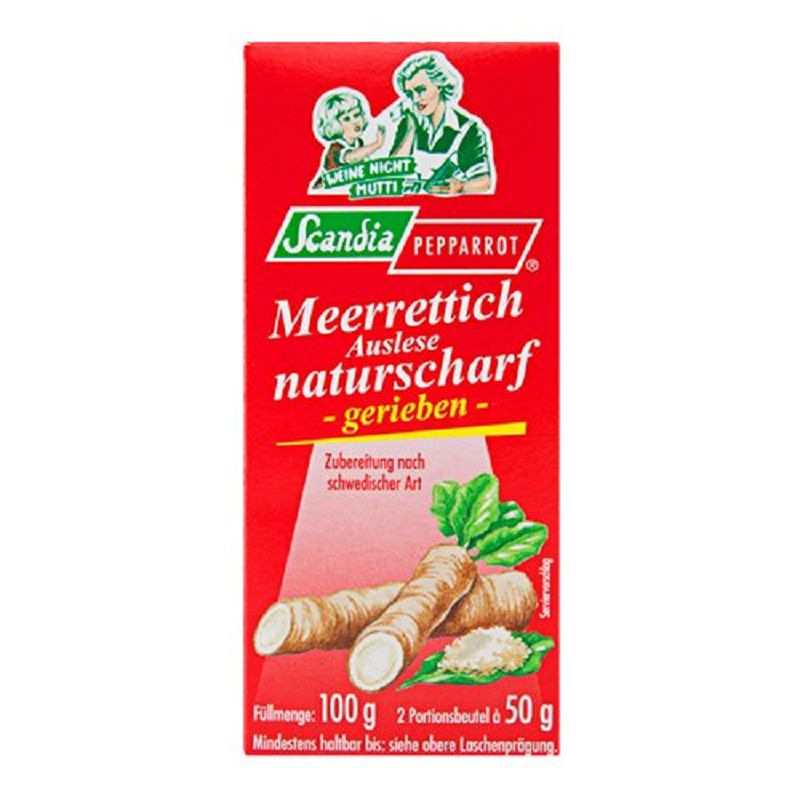 Scandia - Meerrettich naturscharf "Mutti weine nicht", 12 x 100 g Packung im Schaukarton